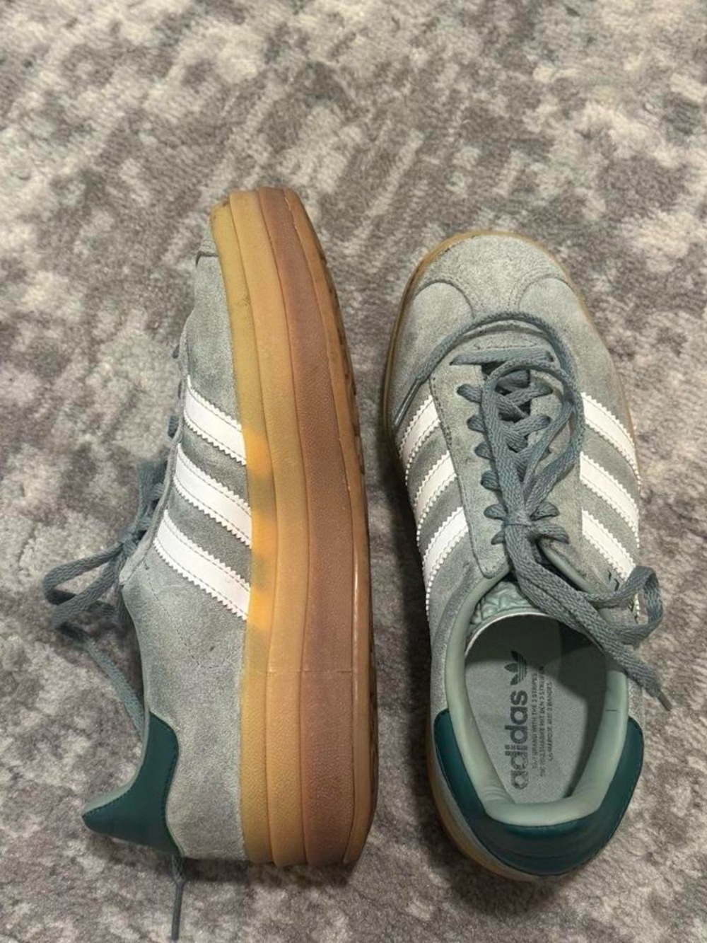 adidas women’s Green Suede platform Sneakers with Gum Sole
